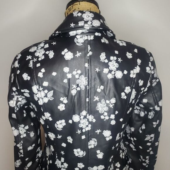 MICHAEL Michael Kors Leather Floral Moto Jacket Size Small - Picture 11 of 15